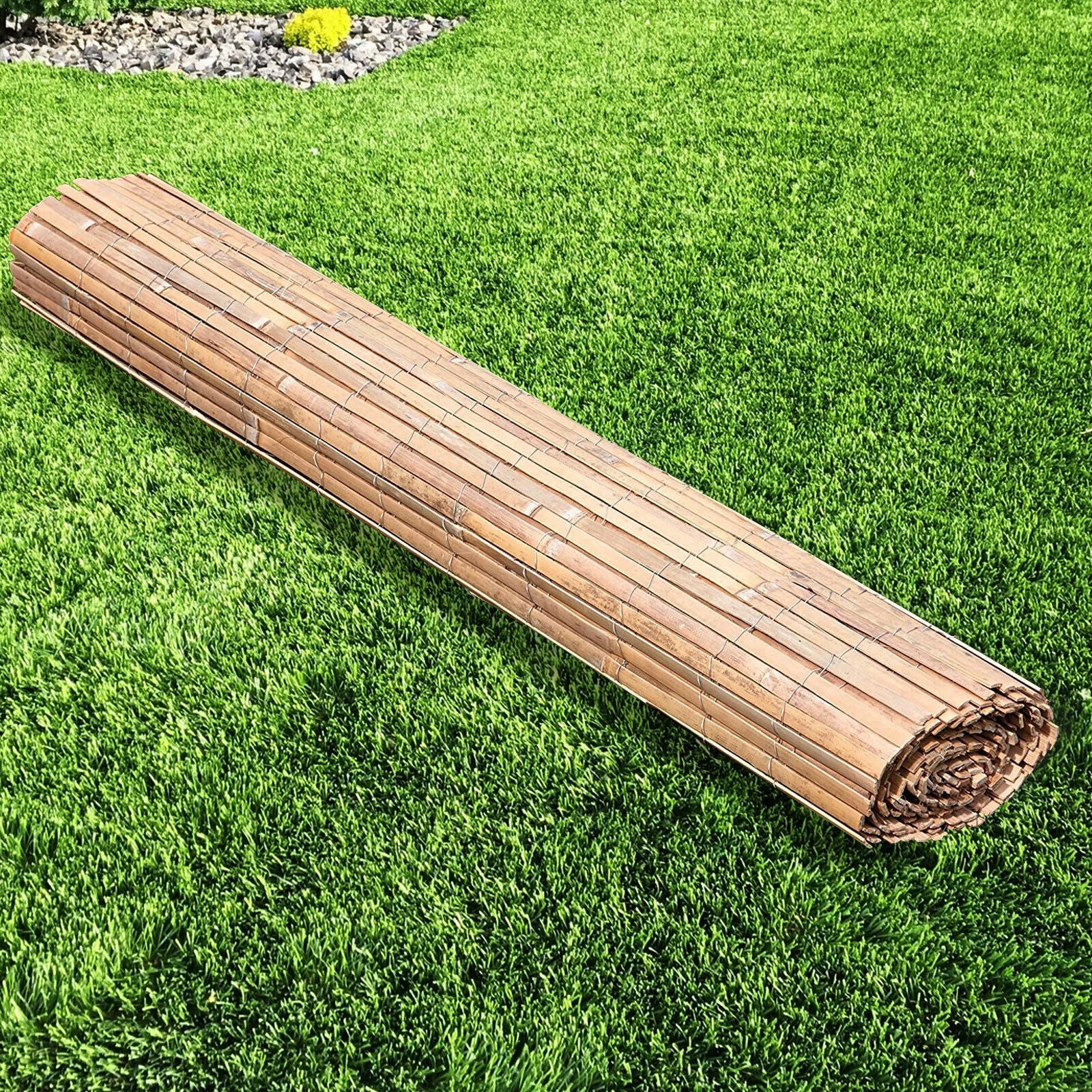 4M Slatted Bamboo Fence Screening Roll Natural Slat Panel