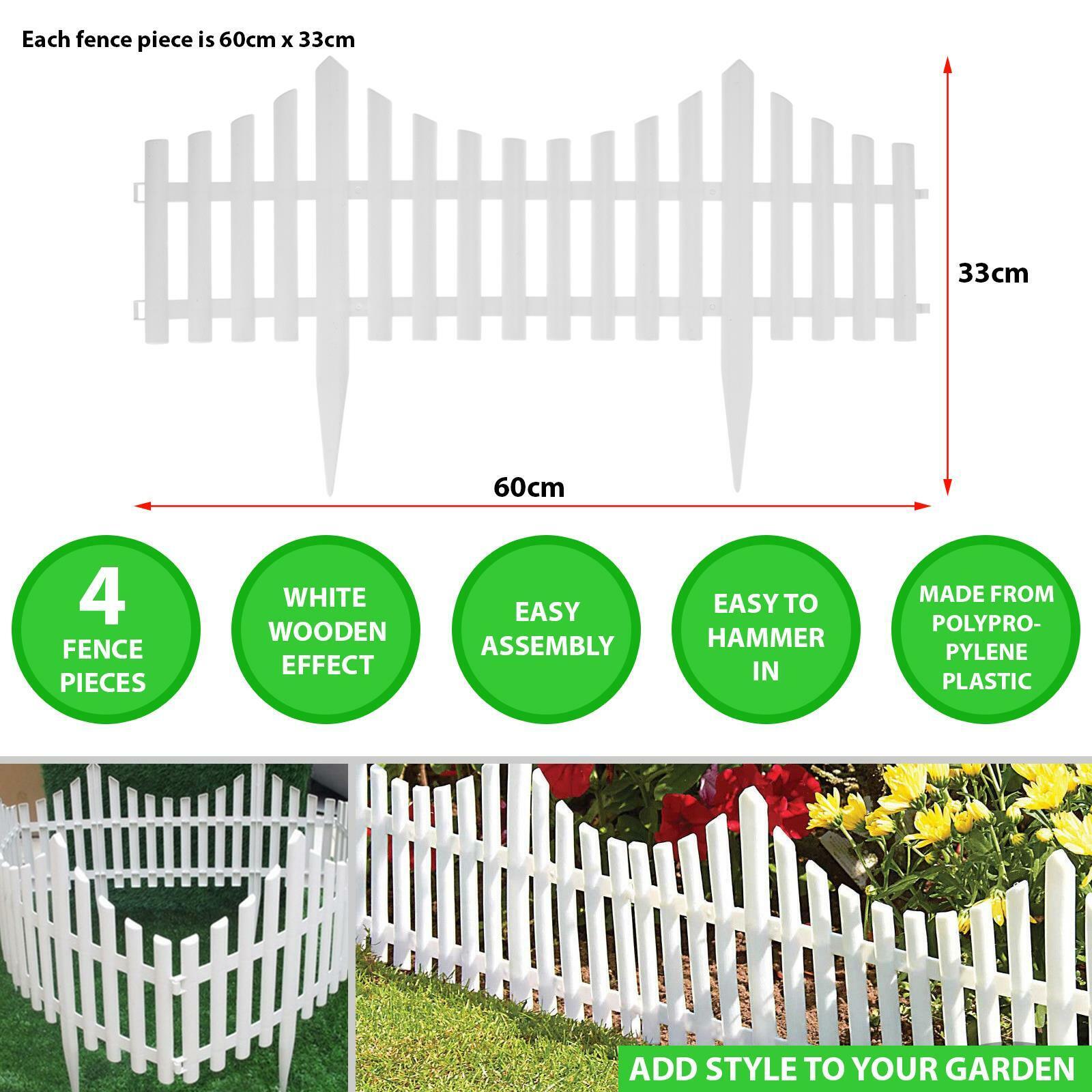 Smart White Wooden Effect Lawn Edge Border Edging Picket Fencing Garden Set of 4