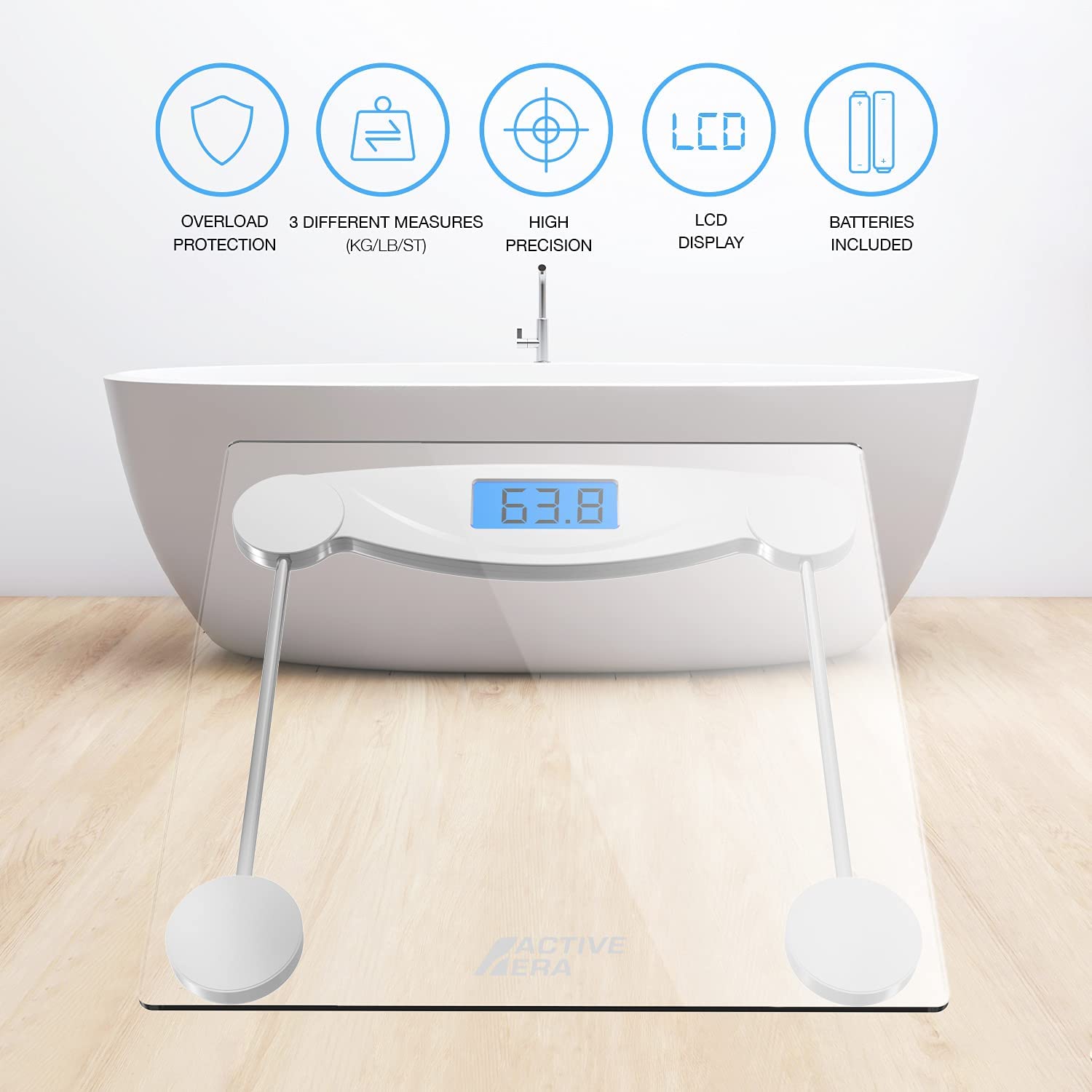 Ultra Slim Digital Bathroom Scales for Body Weight with High Precision Sensors and Tempered Glass (Stone/kgs/lbs)