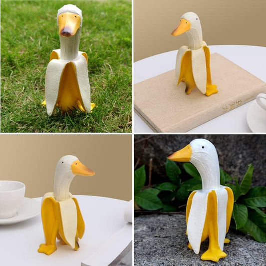 4 Pcs Banana Duck Garden Decor Statues Personalized Duck Sculpture Ornaments Creative Resin Banana Duck Garden Art,for Home Garden Lawn Patio Office Outdoor Decor (Yellow)