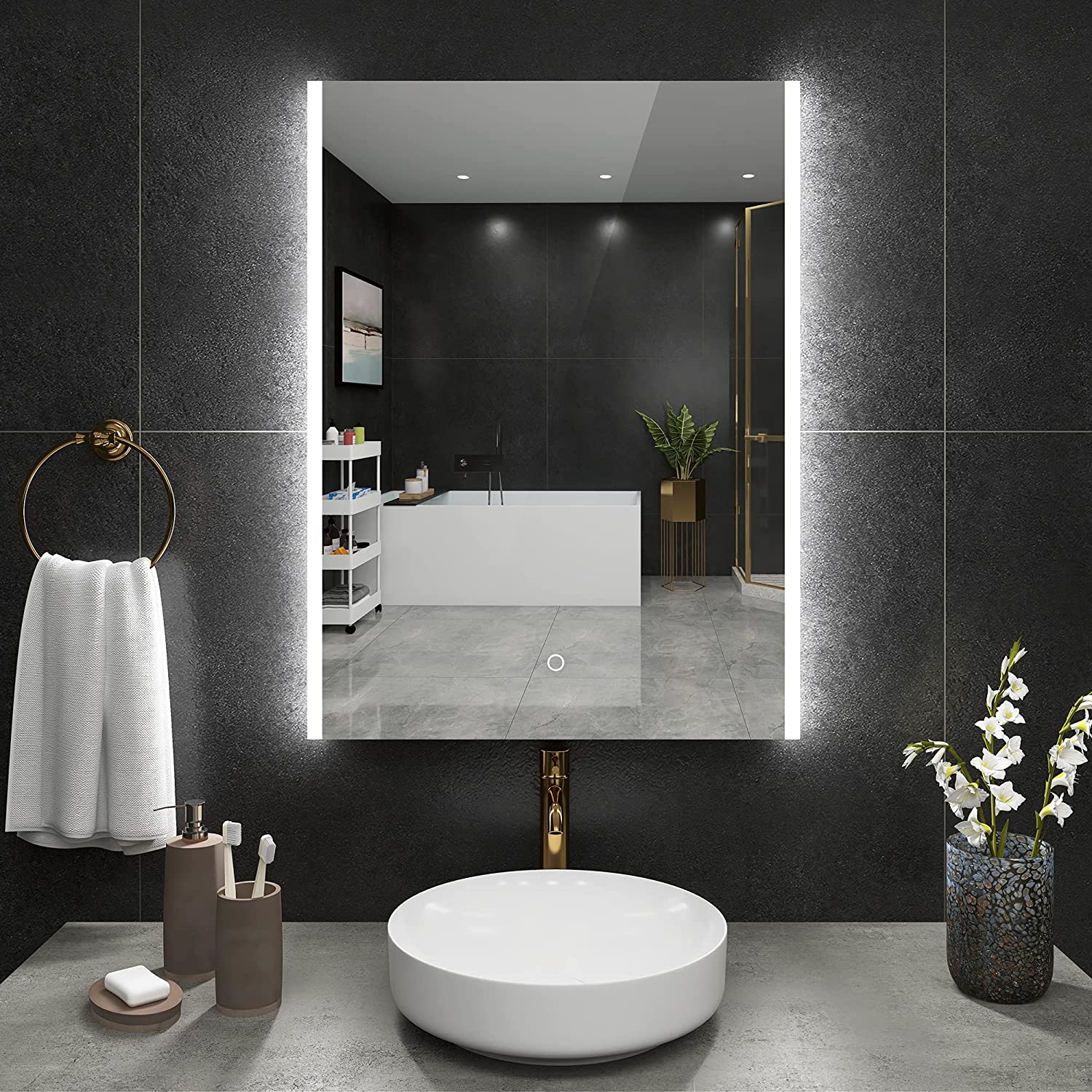 60 x 80cm Led Bathroom Wall Mirror with Lights and bluetooth music