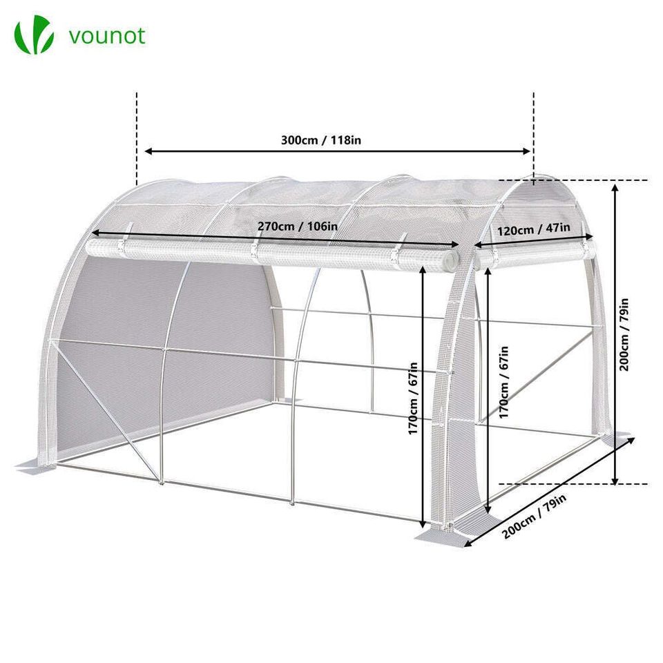 Polytunnel Greenhouse Grow House with Roll-up Side Walls, 3x2x2m 6m²