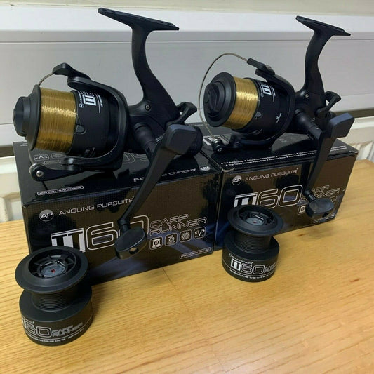 2 X TT60 4BB CARP FISHING FREE RUNNER REEL + 10LB LINE + SPARE SPOOL