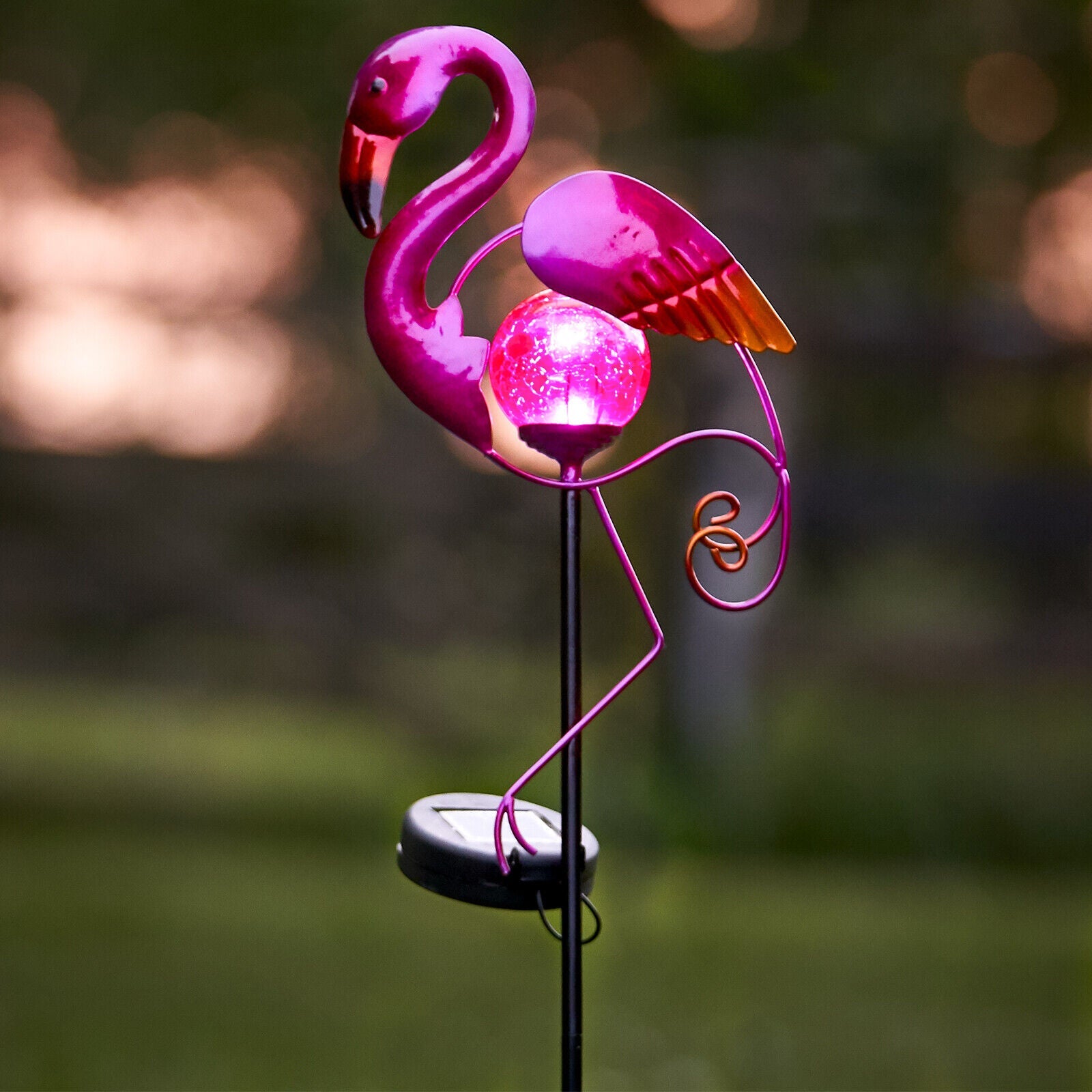 Solar Metal Flamingo Garden Stake LED Light Ornament Outdoor Decoration