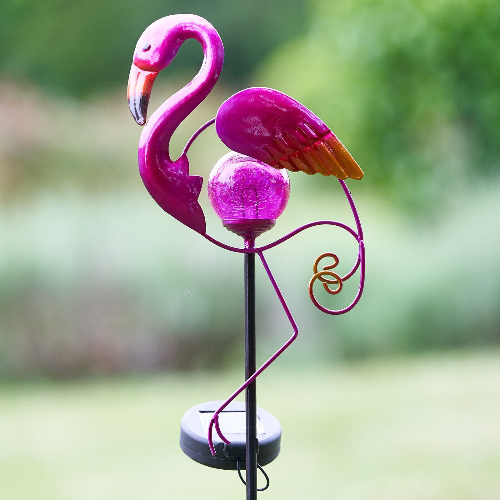 Solar Metal Flamingo Garden Stake LED Light Ornament Outdoor Decoration