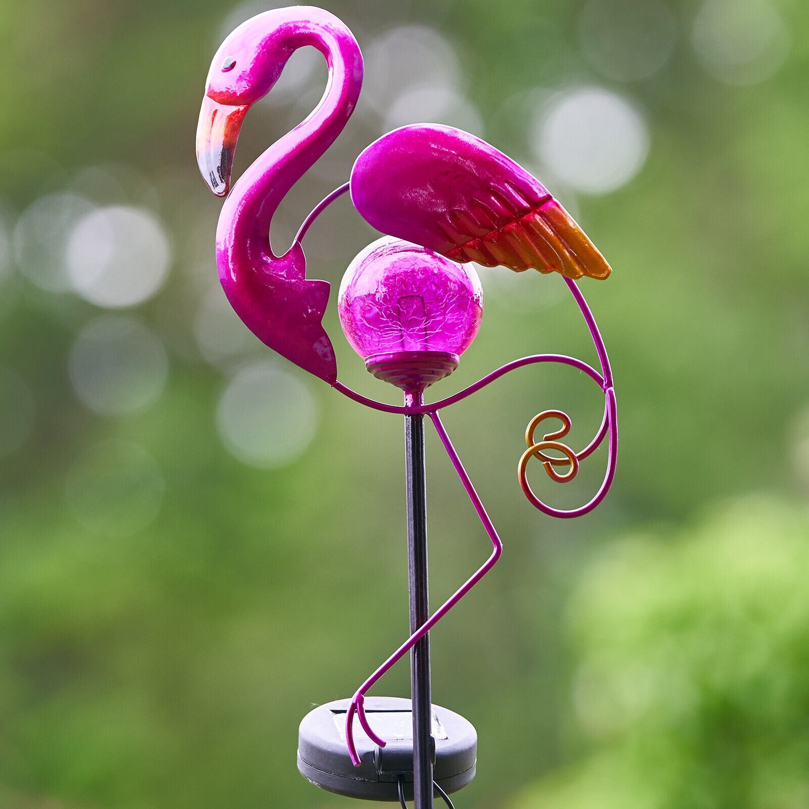 Solar Metal Flamingo Garden Stake LED Light Ornament Outdoor Decoration