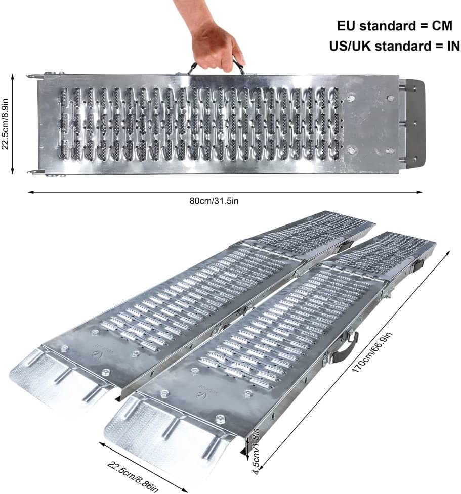 Folding ramp | Loading ramps 400 kg max | Folding ramp for Moto and access ramp | Resistant and convenient | Size 160 x 22.5x 4.5cm