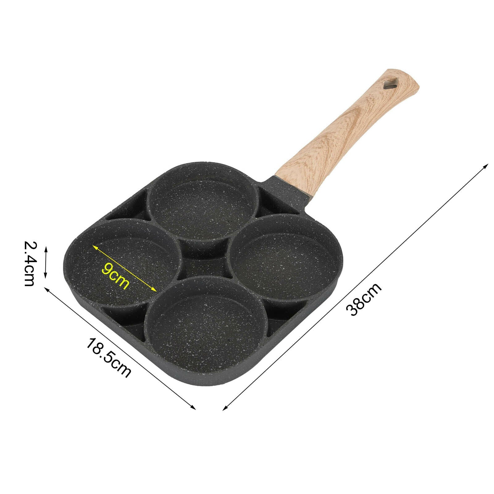 4 Hole Omelet Pan for Burger Egg Ham Pancake Maker Wooden Handle Frying Grill