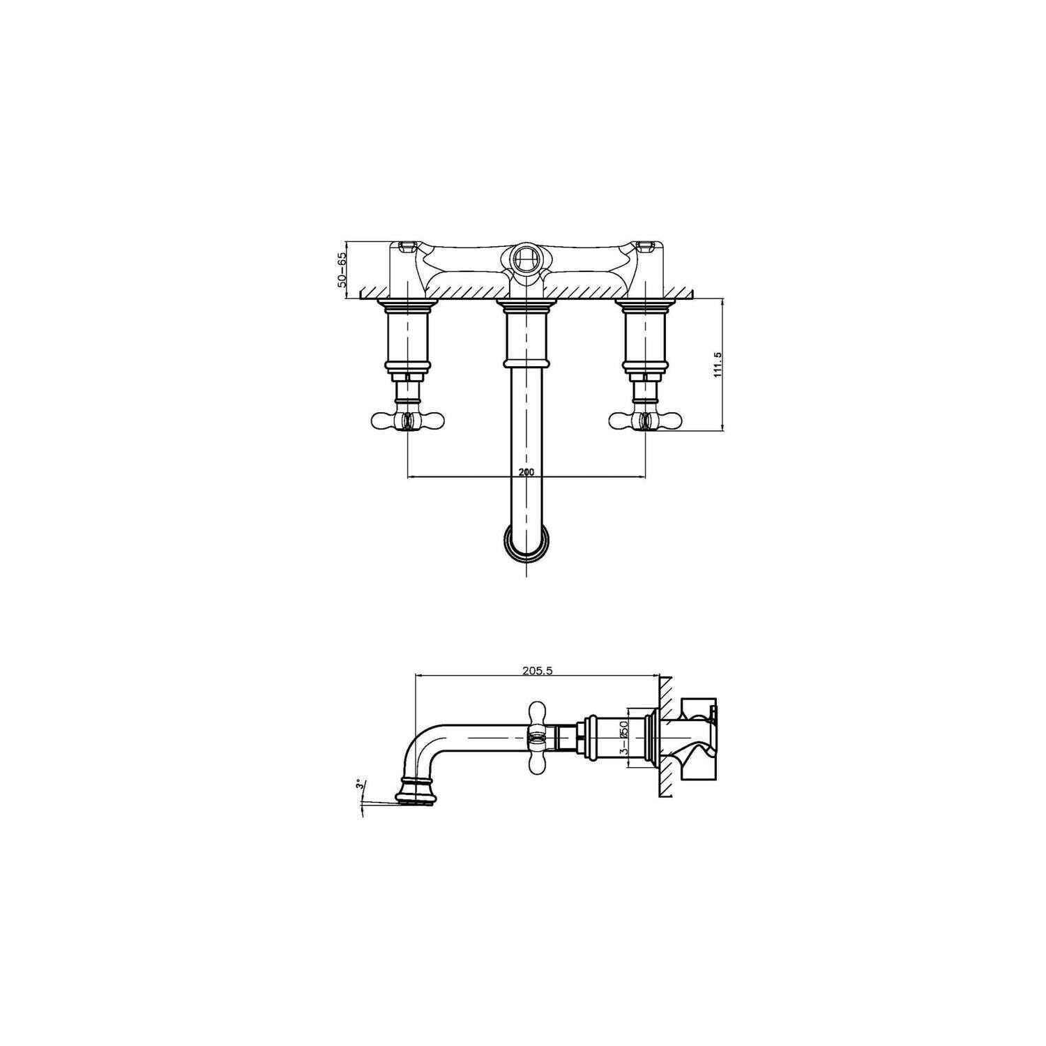 Wall Mounted Black Double Lever Basin Mixer Tap