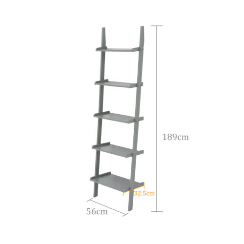 Grey Ladder Shelving Unit 5 Tier Display Stand Book Shelf Wall Rack Storage