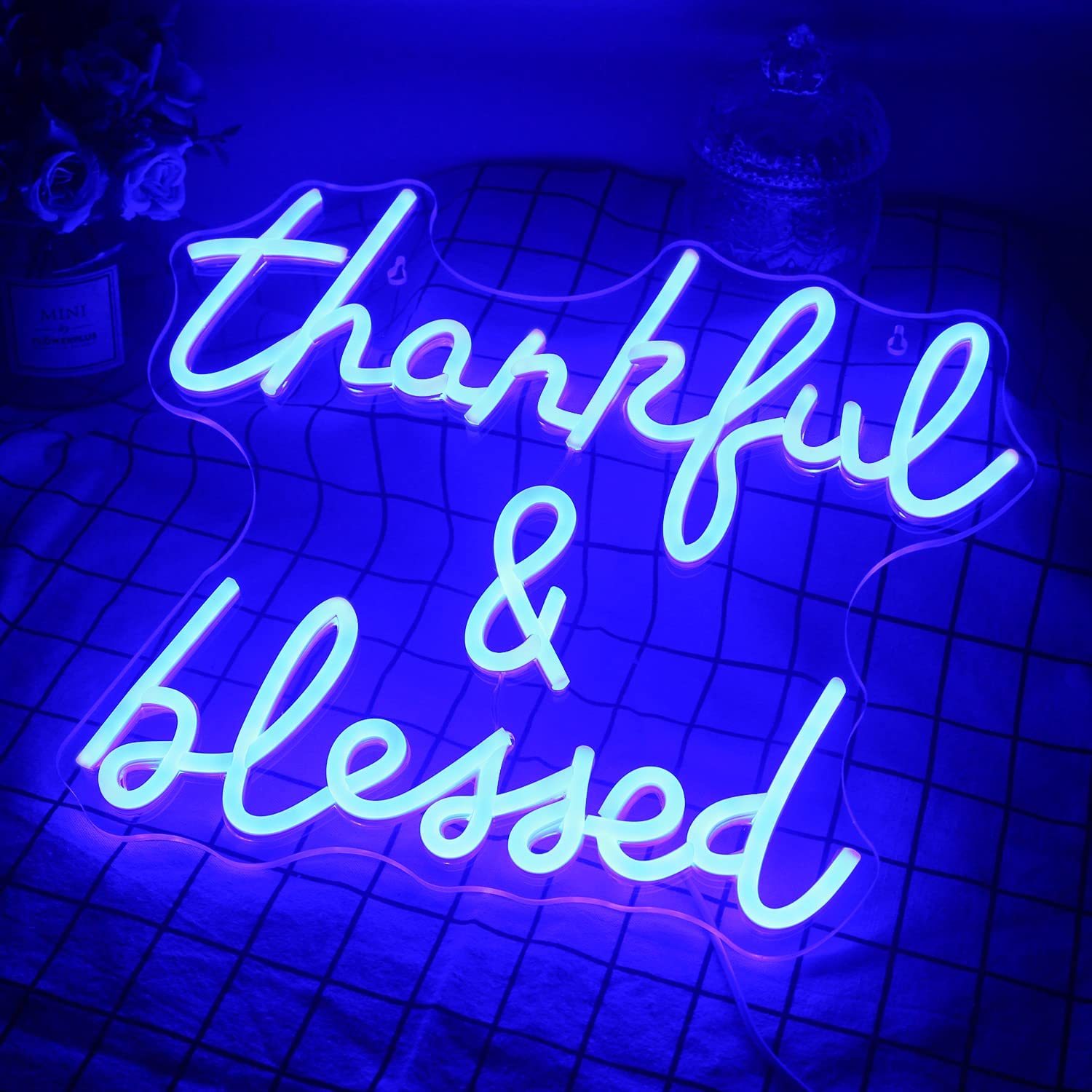 Neon Thankful and Blessed Sign