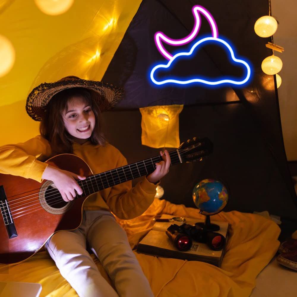 Neon Moon and Cloud Sign