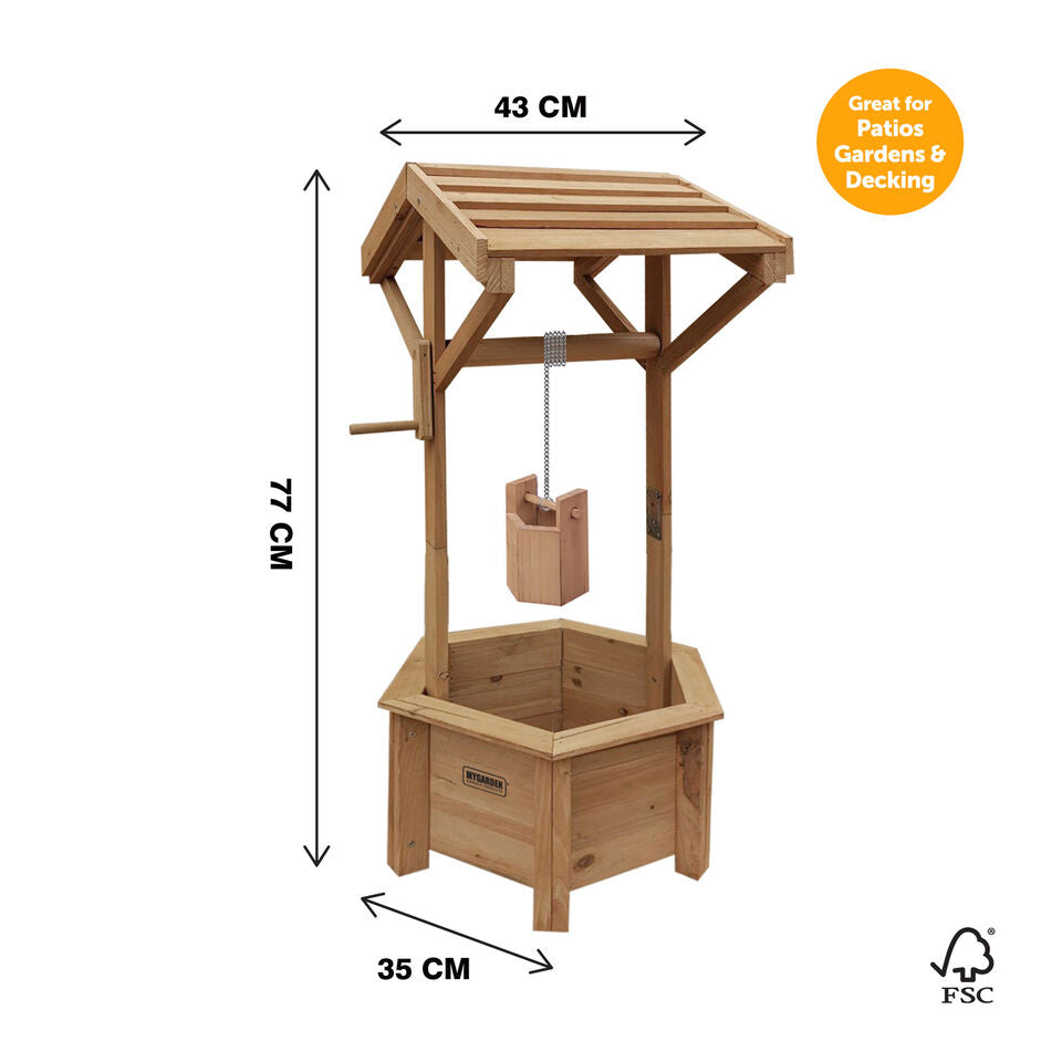 Grey/Wooden Wishing Well Planter for Garden | Indoor | Outdoor | Solid Natural Wood