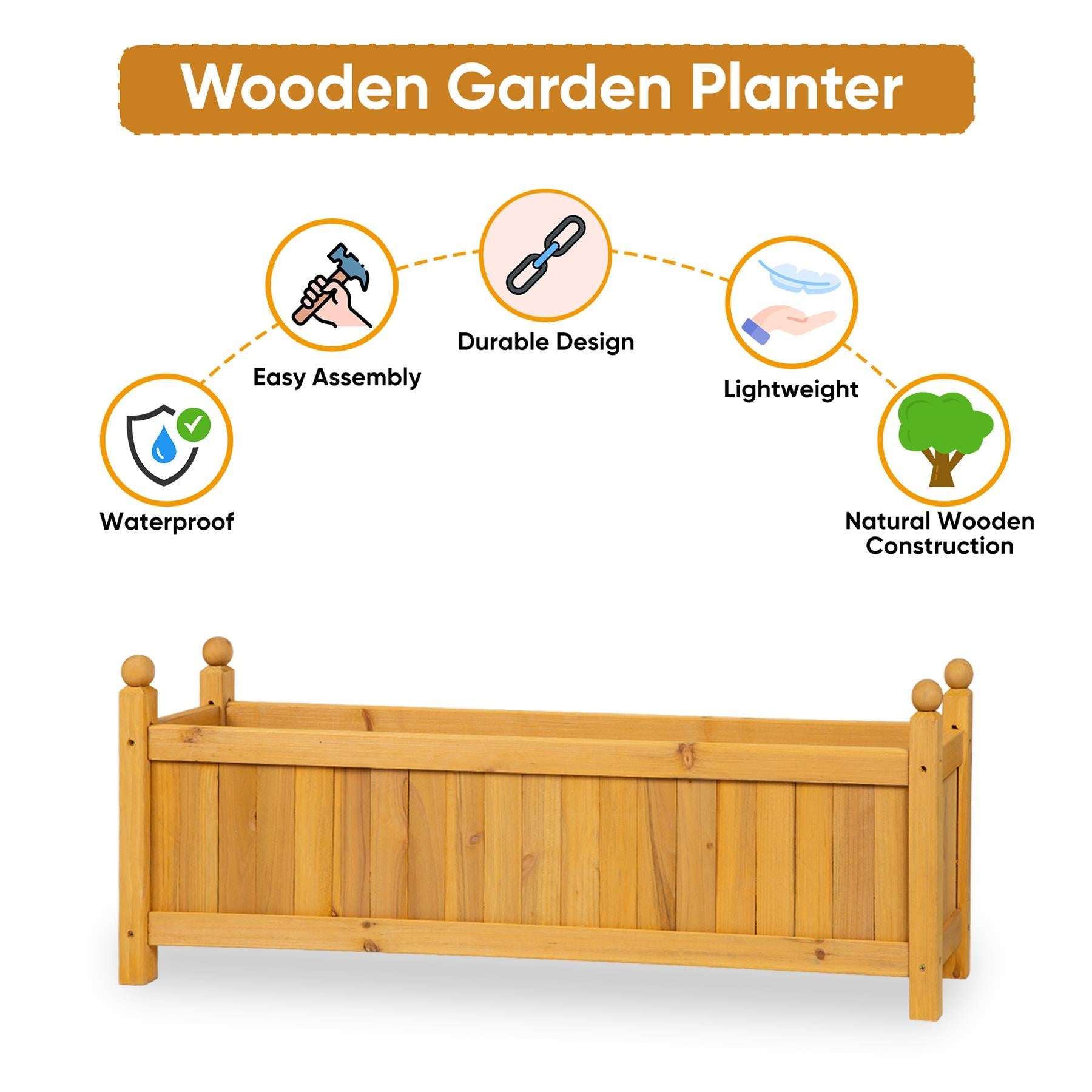 Wooden Outdoor Planter Garden Display Pot Raised Bed Plant Flowers