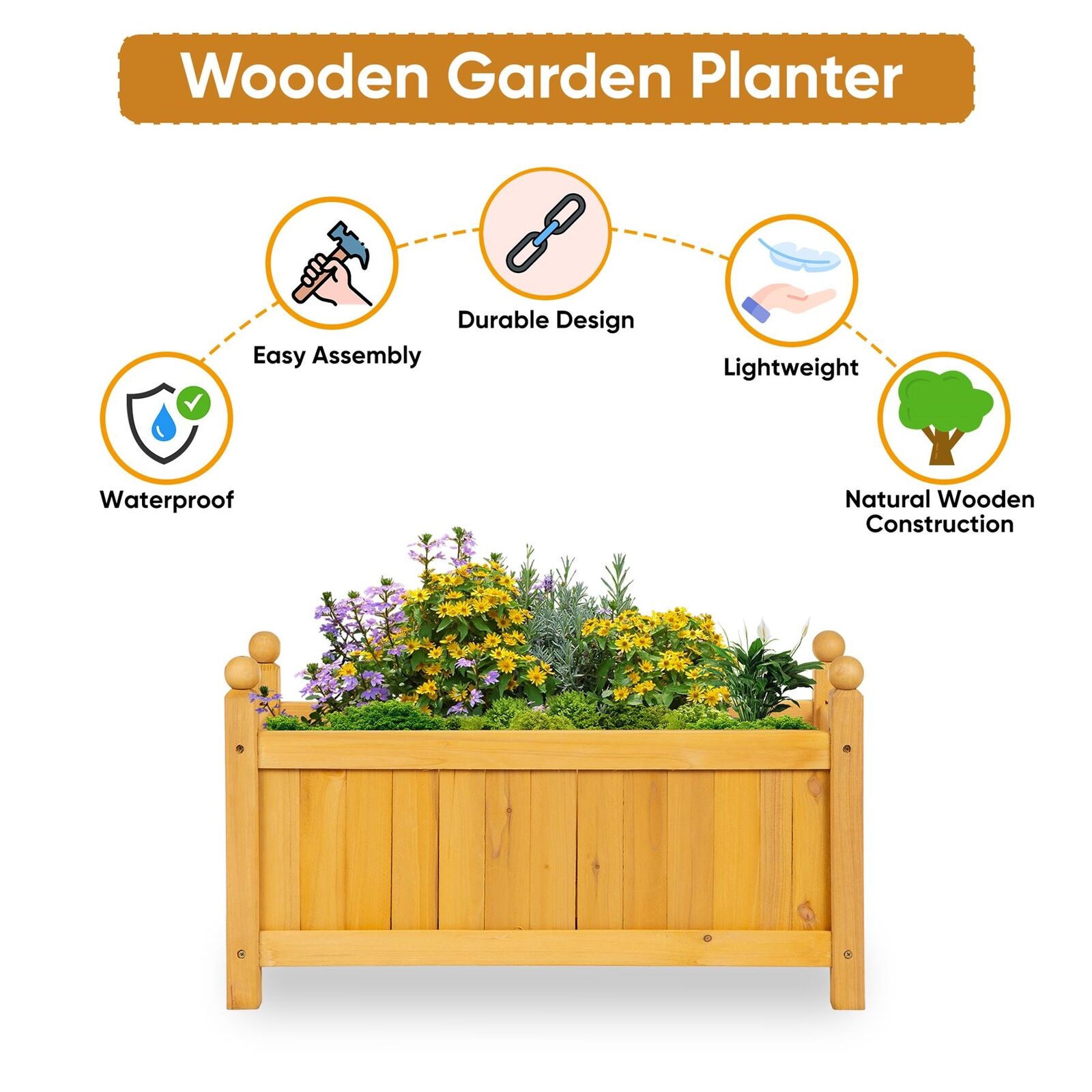 Wooden Outdoor Planter Garden Display Pot Raised Bed Plant Flowers