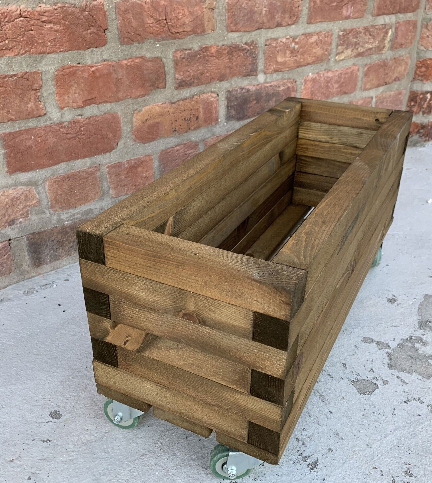 Planter on Wheels Wooden Raised Box Wheeled with Decking Plant Pot on Casters