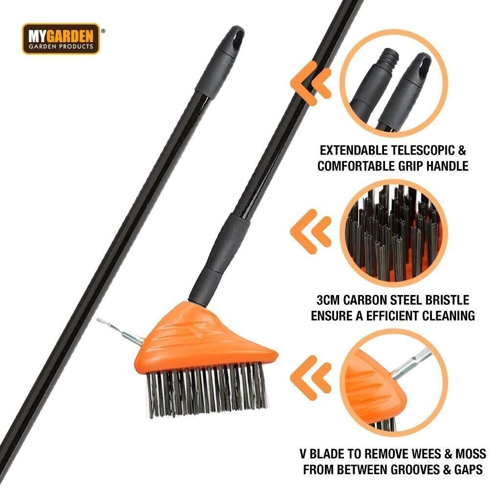 3 in 1 Patio Cleaner Wire Brush Telescopic Block Paving Weed Removal Scraper New