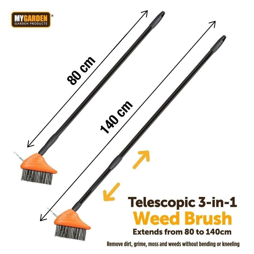 3 in 1 Patio Cleaner Wire Brush Telescopic Block Paving Weed Removal Scraper New