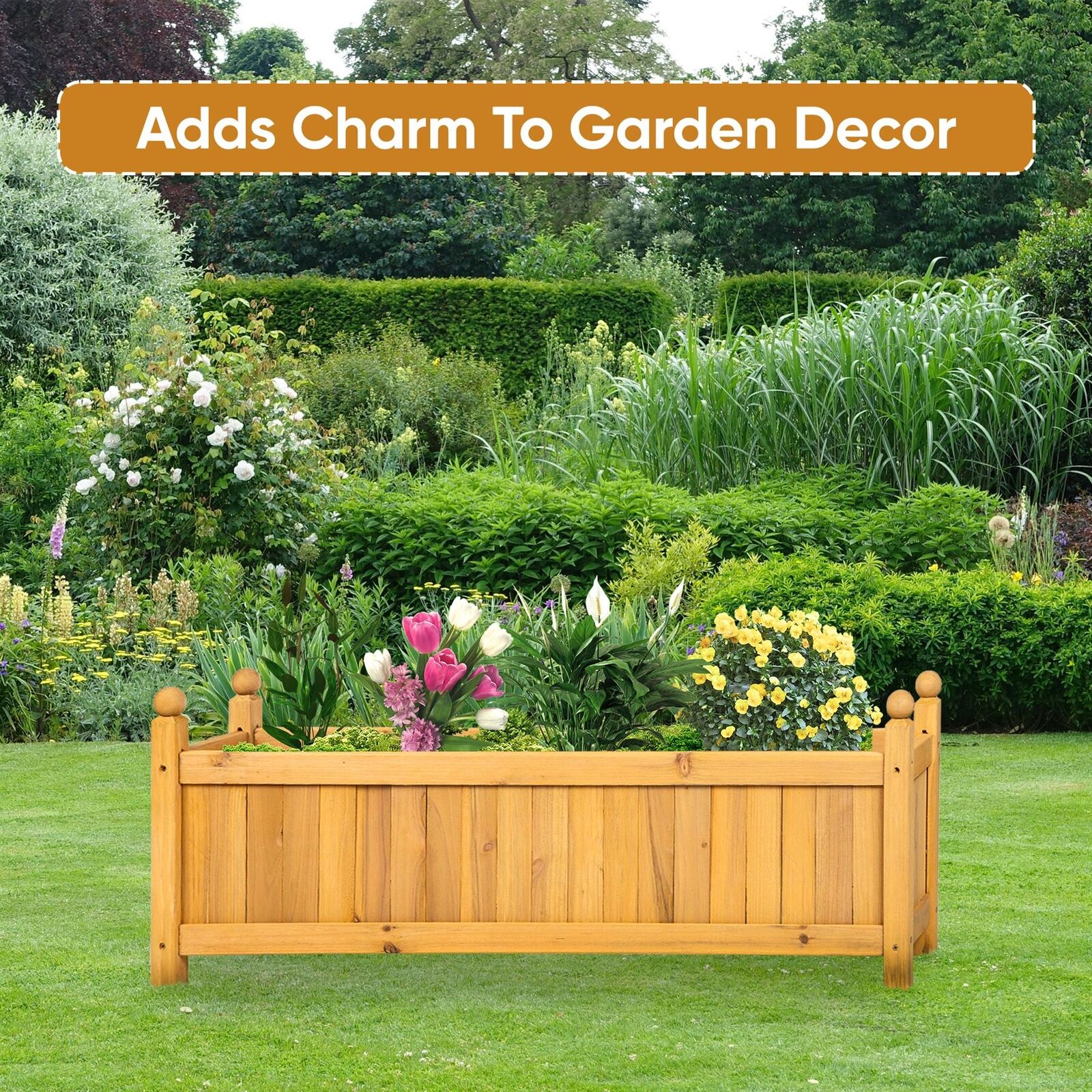 Wooden Outdoor Planter Garden Display Pot Raised Bed Plant Flowers