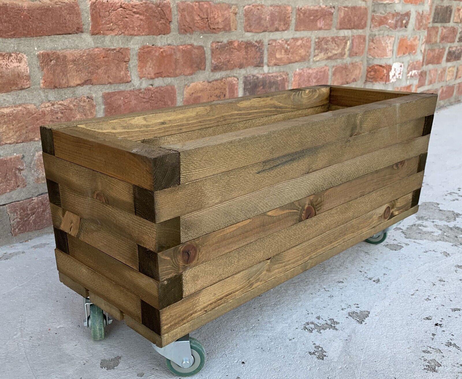 Planter on Wheels Wooden Raised Box Wheeled with Decking Plant Pot on Casters