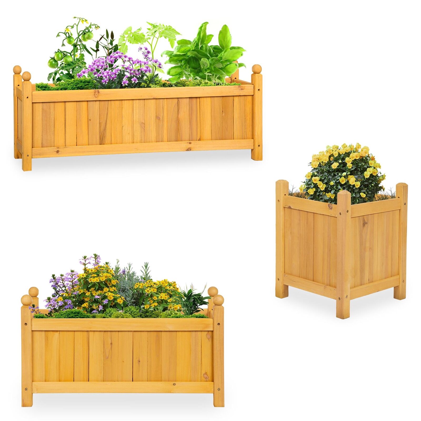 Wooden Outdoor Planter Garden Display Pot Raised Bed Plant Flowers