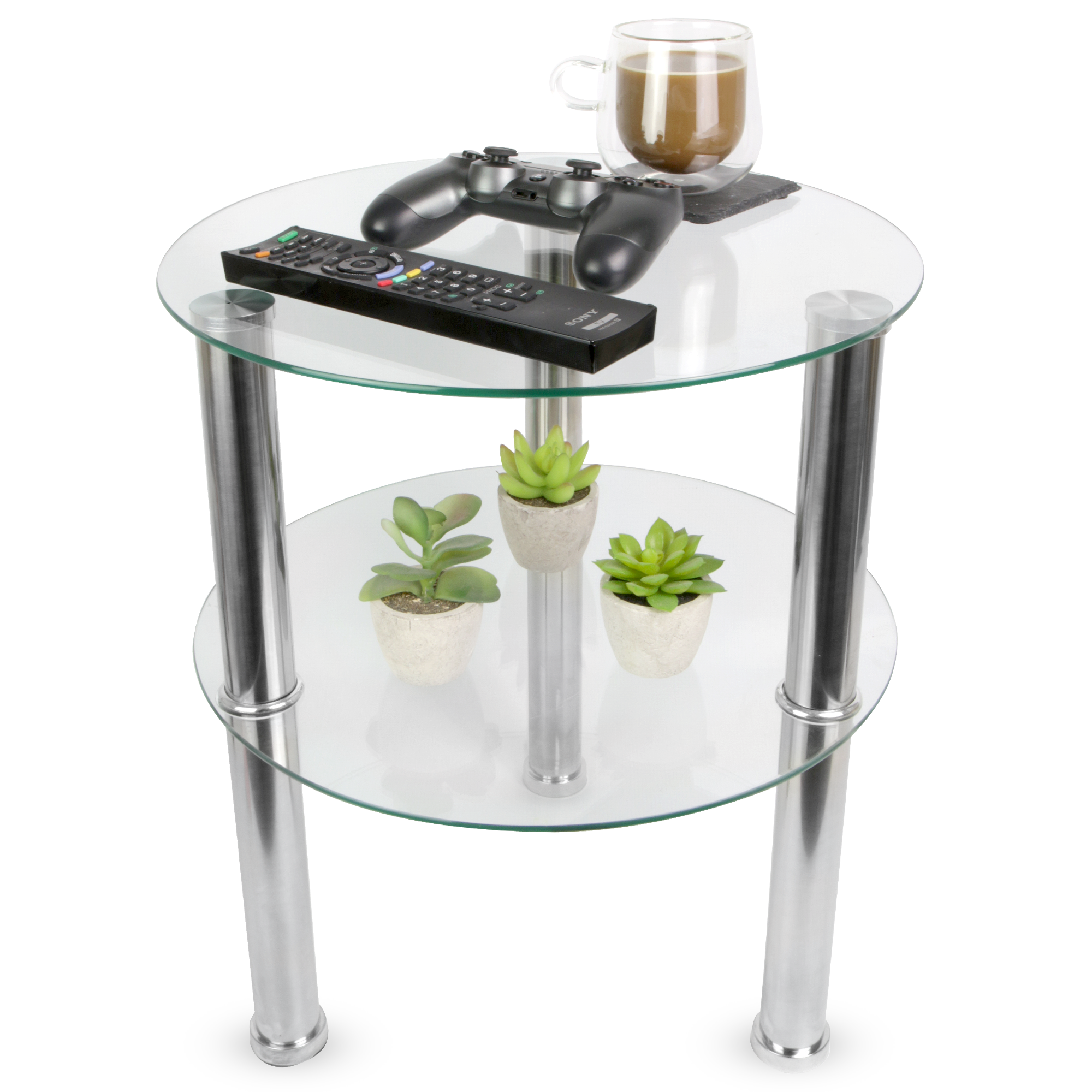 Small Round 2 Tier Glass Table