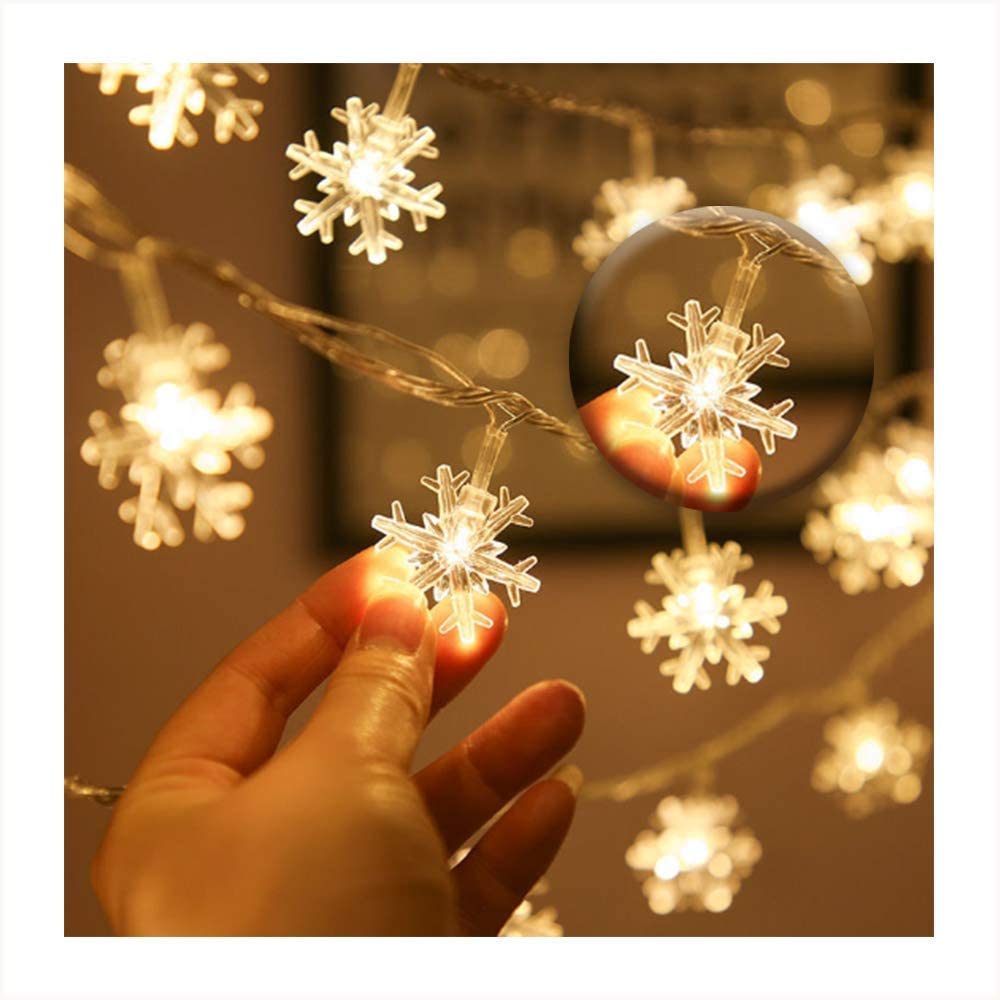 Snowflake String Lights, 16 Ft 50 LED Christmas Fairy Lights, Battery-Operated with 2 Lighting Modes for Xmas Home Garden Bedroom and Indoor&Outdoor Decoration