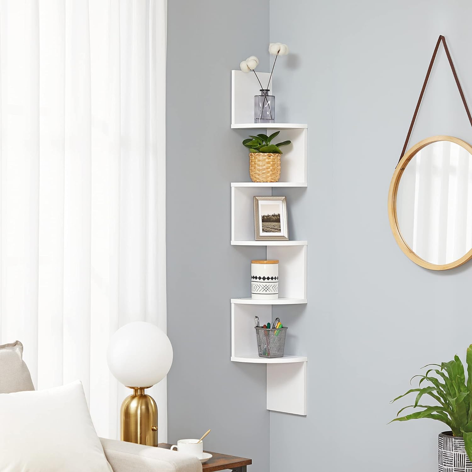 Corner Shelf, 5-tier Floating Wall Shelf With Zigzag Design, Bookshelf, White