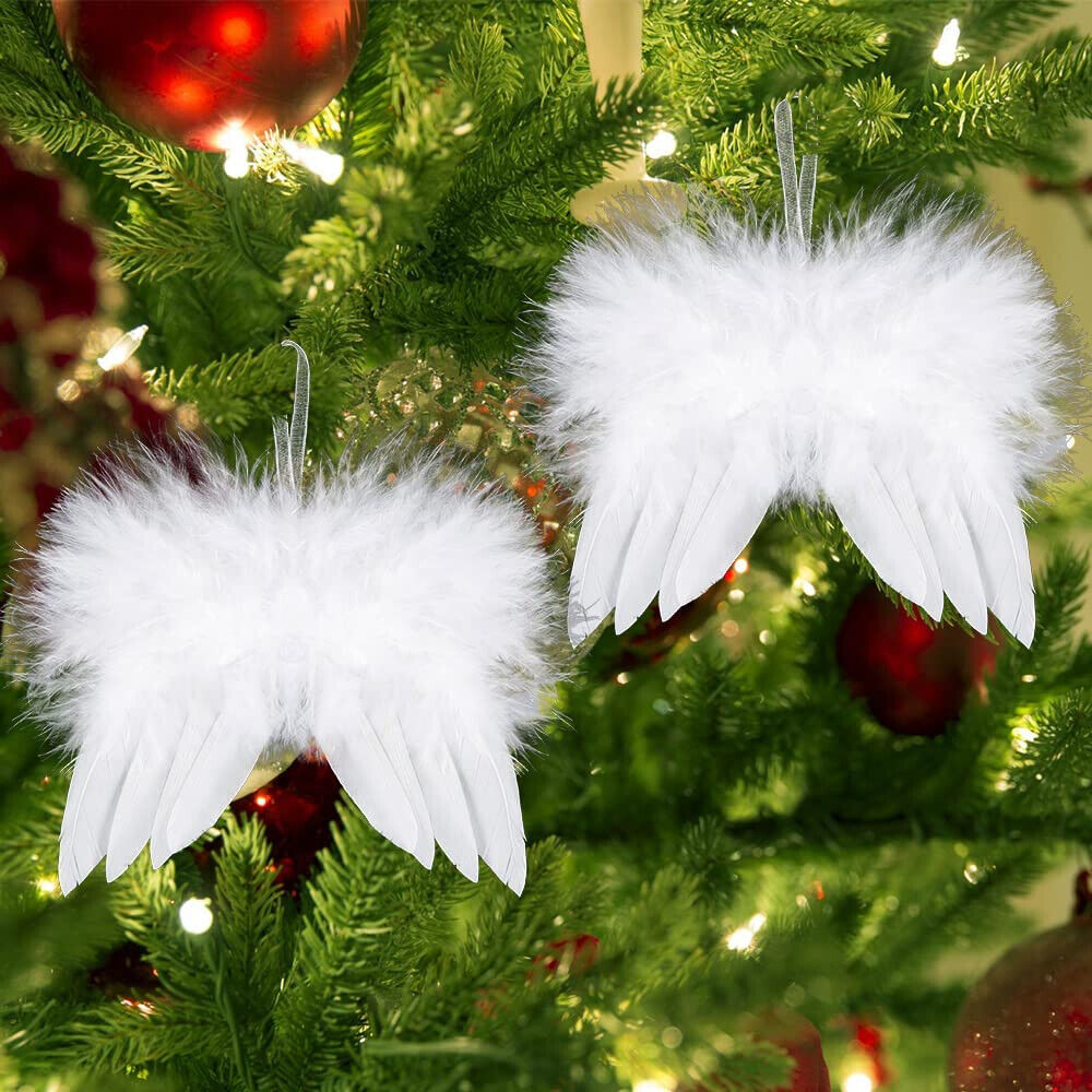 5x White Angel Wings Christmas Feather Baubles XMAS Tree Hanging Ornament Decor