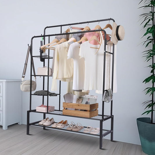 Heavy Duty Double Clothes Rail 120KG Load Clothes Rack for Bedroom Open Wardrobe