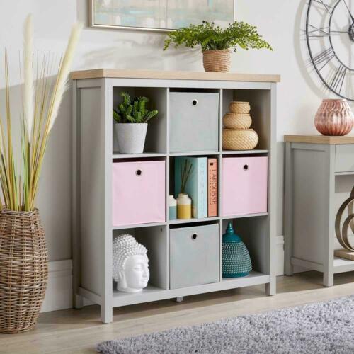 Grey Oak Storage Cube 9 Shelf Bookcase Wooden Display Unit Organiser Furniture