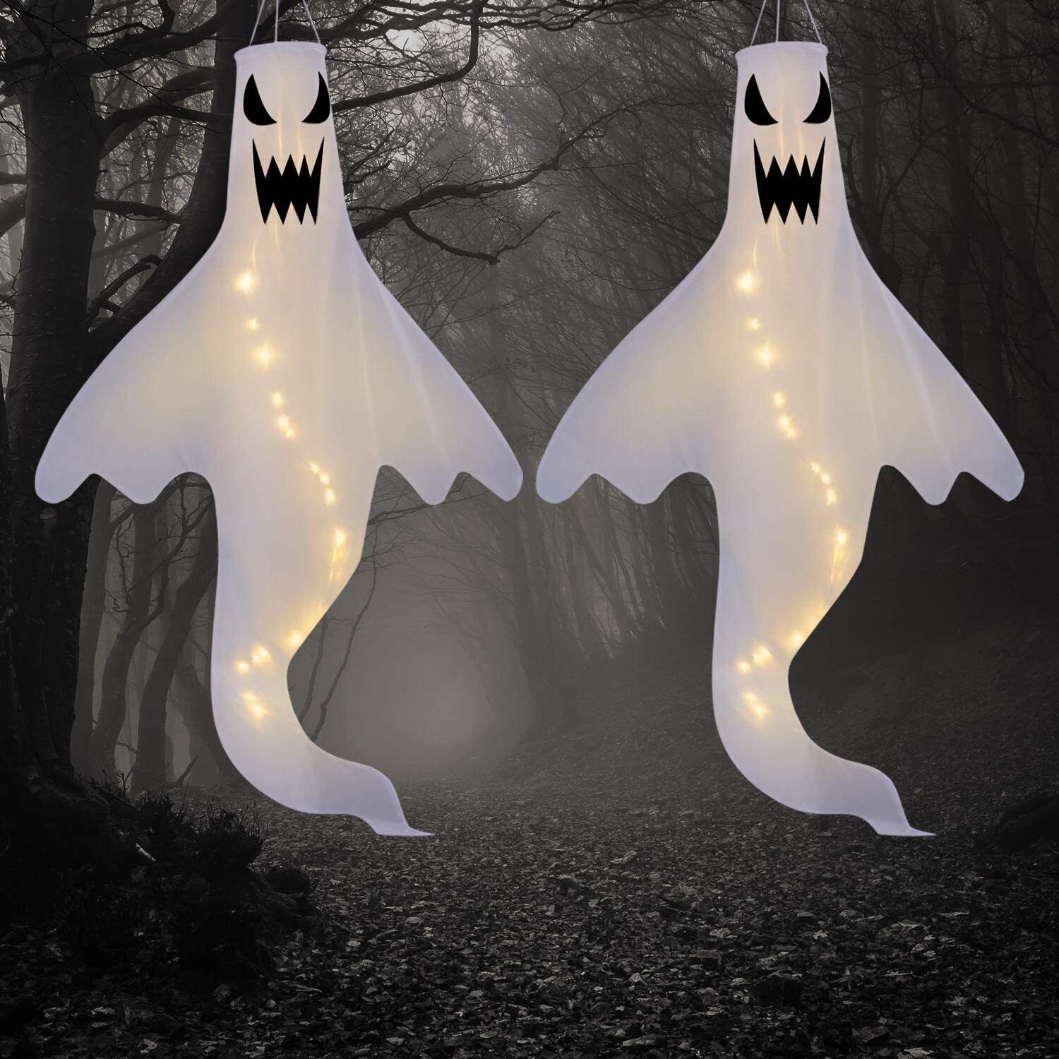 2 LED Light Ghost Windsock Halloween Decor Garden Decor Props Party Home Hanging