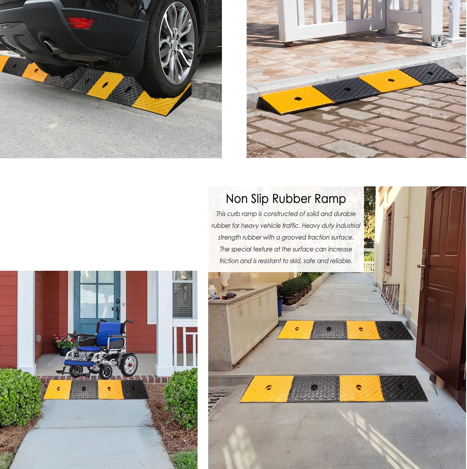 Rubber Car Kerb Ramp 100x15x5cm Curb Ramp with 4 Bolts Non-slip Door Step Ramp 5cm Heigh Heavy Duty Threshold Ramp for Doorways Garage Sidewalk Wheelchair Bike Motorcycle Truck Scooter