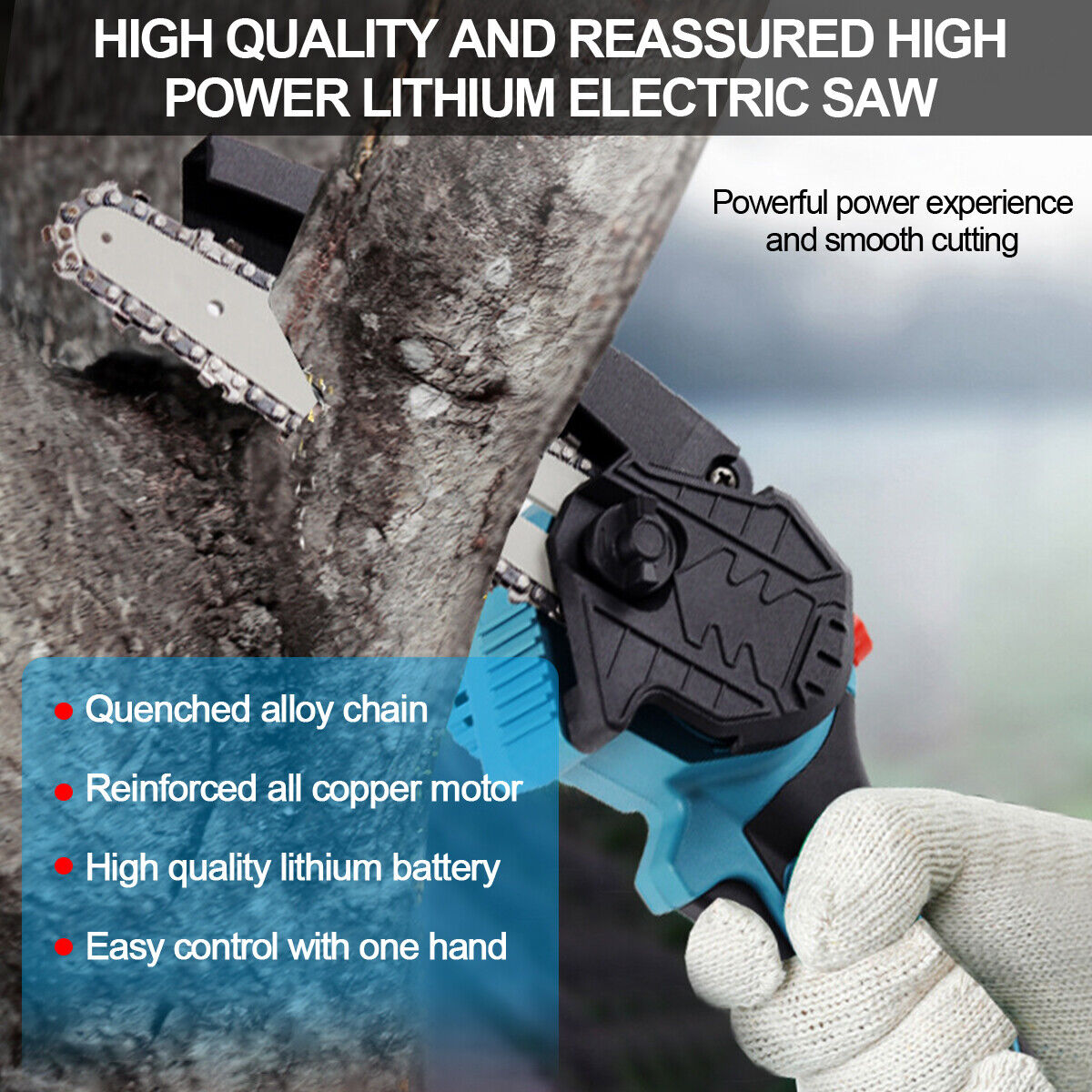 4000W Mini Cordless Chainsaw Electric One-Hand Saw Wood Cutter 2 Batteries