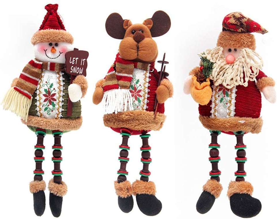 Christmas Plush Toy 3PCS/Set Super Cute Long Leg Sitting Santa Clause Snowman Reindeer Doll Christmas Ornaments Christmas Tree Topper Xmas Ornaments for Christmas Tree Pendant Holiday Party Home Decor