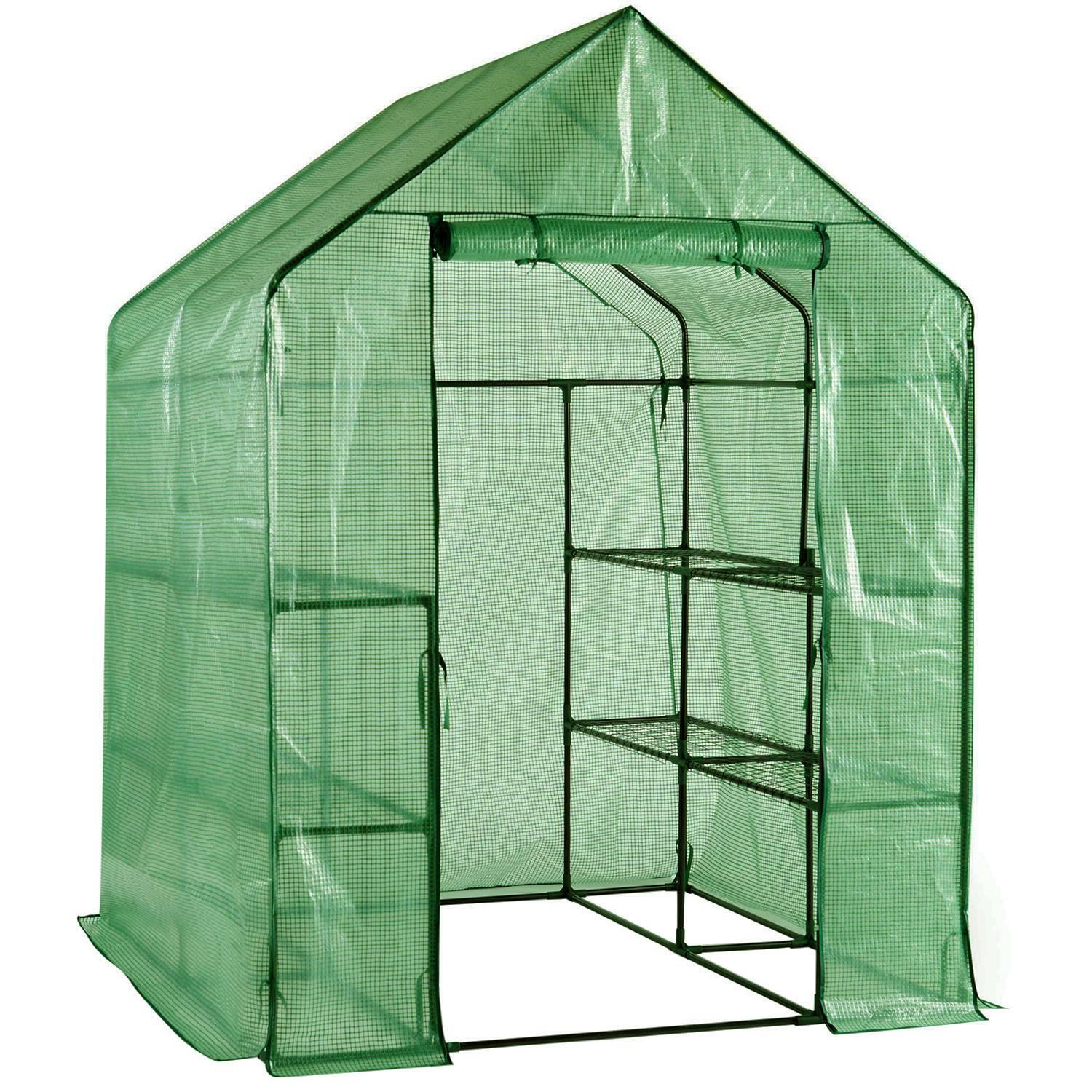 Walk in Garden Greenhouse Outdoor Plant Grow House Cover & Shelves 143x143x195cm