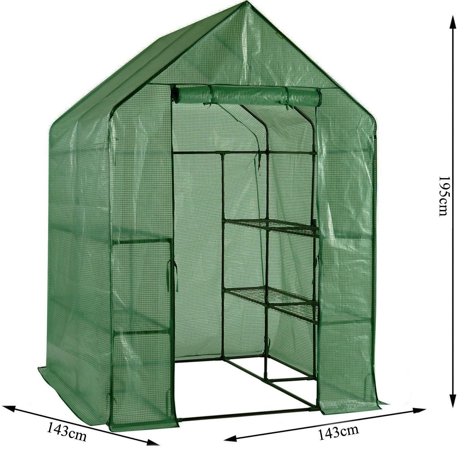 Walk in Garden Greenhouse Outdoor Plant Grow House Cover & Shelves 143x143x195cm