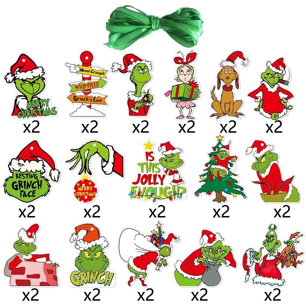 32X Merry Christmas Grinch Ornaments Xmas Tree Hanging Decoration Figure Pendant