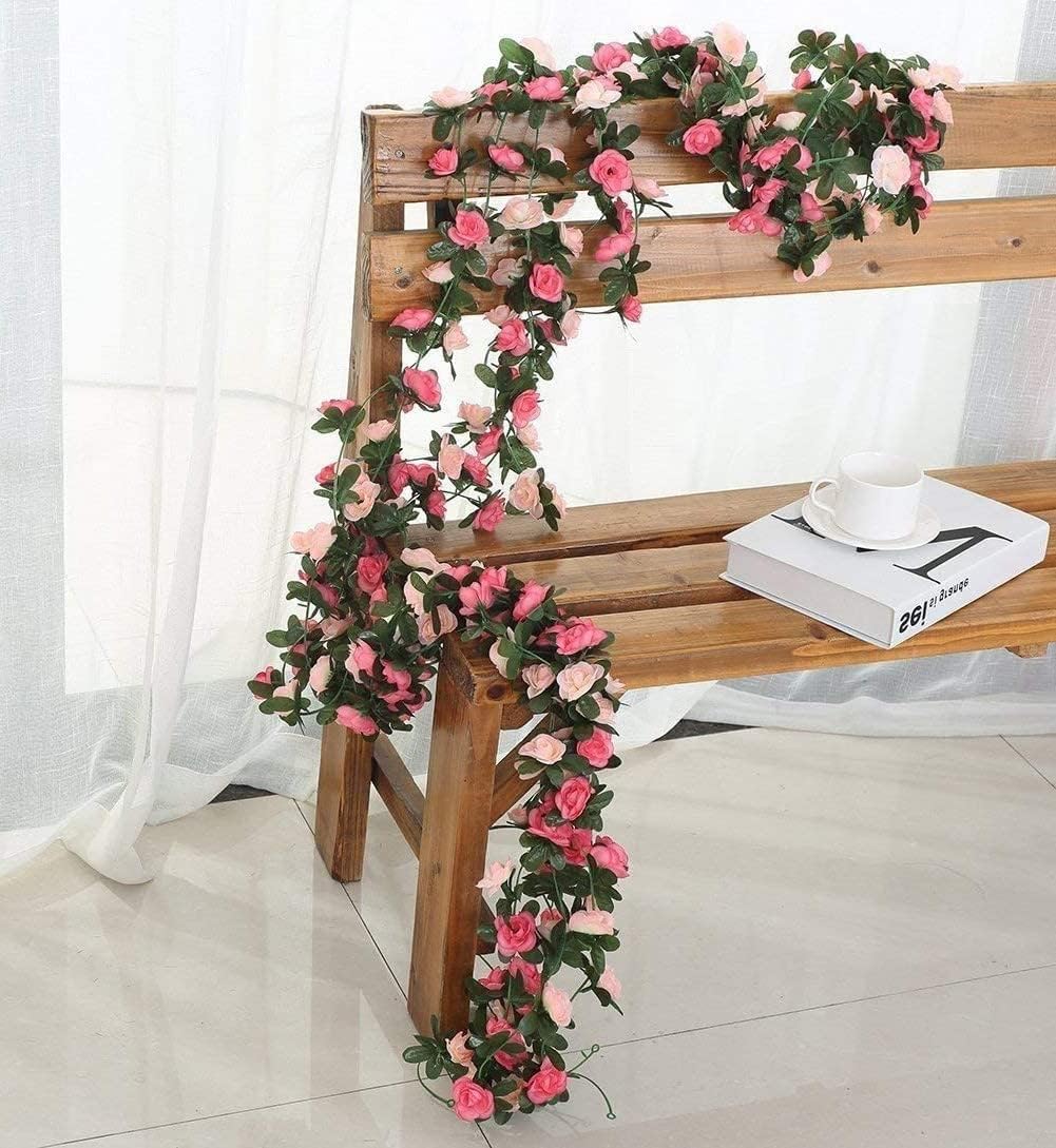 2 Pack Artificial Rose Flower Garland Fake Rose,8.2 ft /2.5m Flower Vine Artificial Flower Hanging Rose Garlands for Home Hotel Office Wedding Party Garden Craft Art Decor