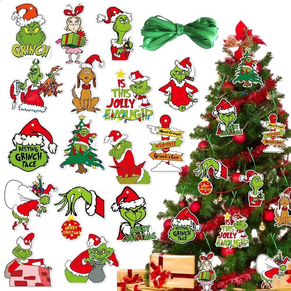 32X Merry Christmas Grinch Ornaments Xmas Tree Hanging Decoration Figure Pendant