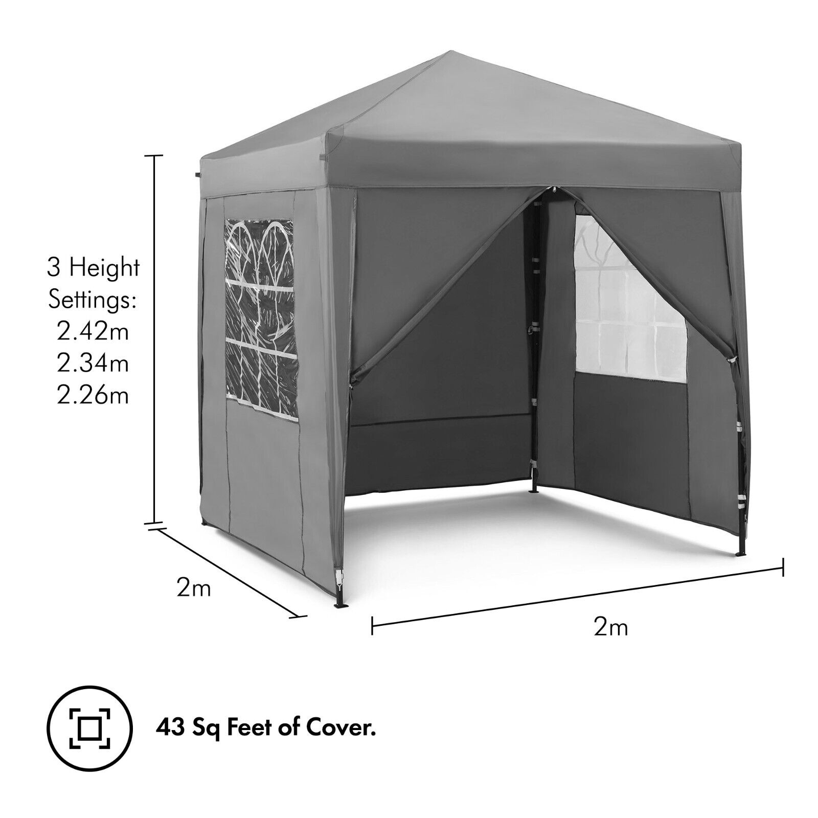 Pop Up Gazebo 2x2m Marquee with Removable Side Panels – Grey