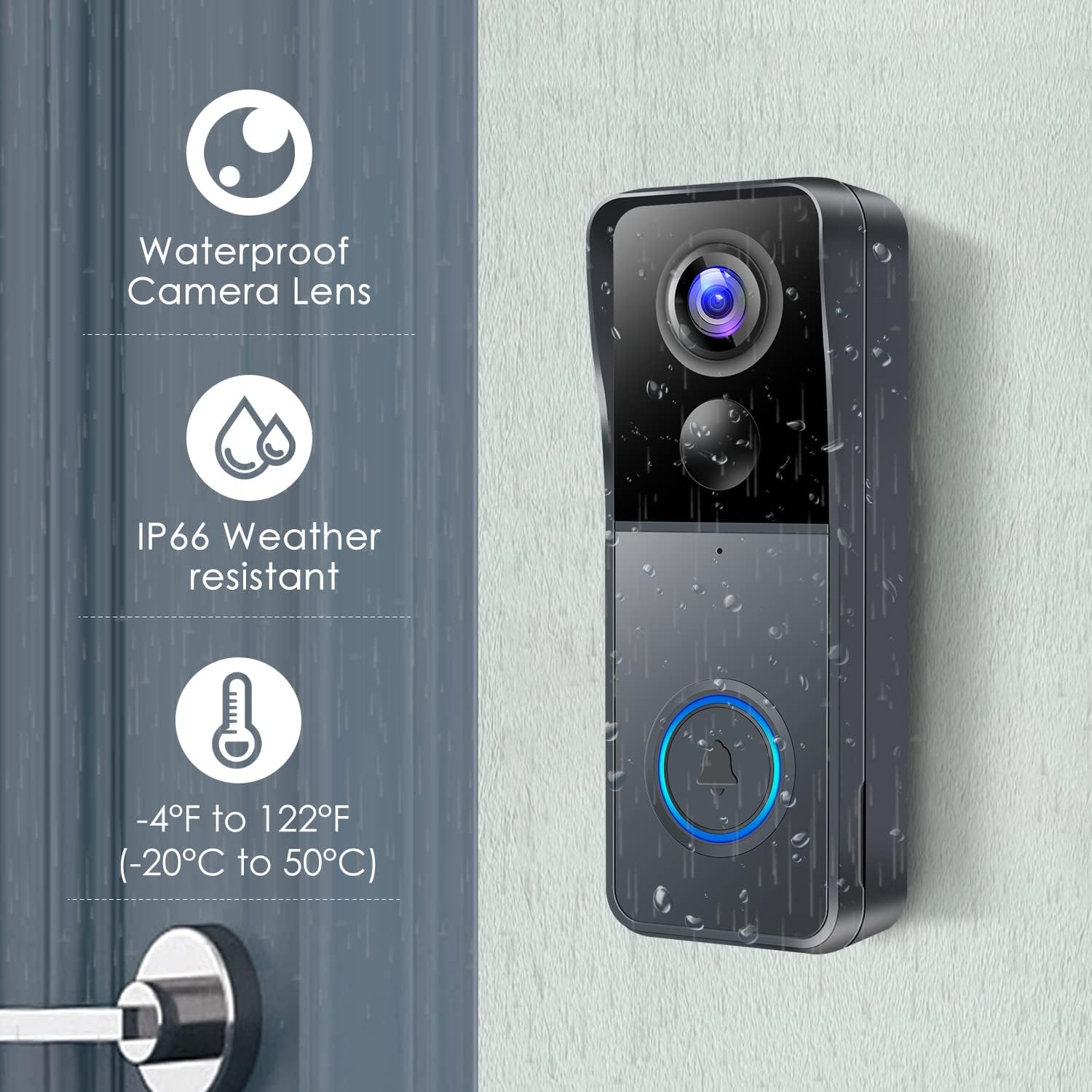 Wireless Video Doorbell Camera with Chime, Smart Video Door Bells with Camera Battery Powered, Voice Changer, PIR Motion Detection, 1080P HD, 2-Way Audio, 2.4G WiFI, Night Vision, Support SD Card