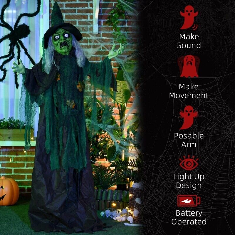 6ft Outdoor Halloween Witch Prop Decoration with Light Up Eyes and Heart