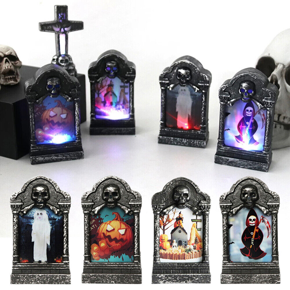 4x Halloween Light Up Tombstone Horror LED Game Props Outdoor Garden Party Decor