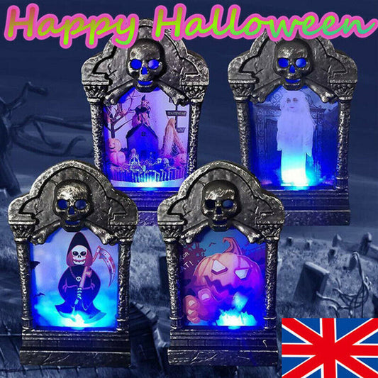 4x Halloween Light Up Tombstone Horror LED Game Props Outdoor Garden Party Decor