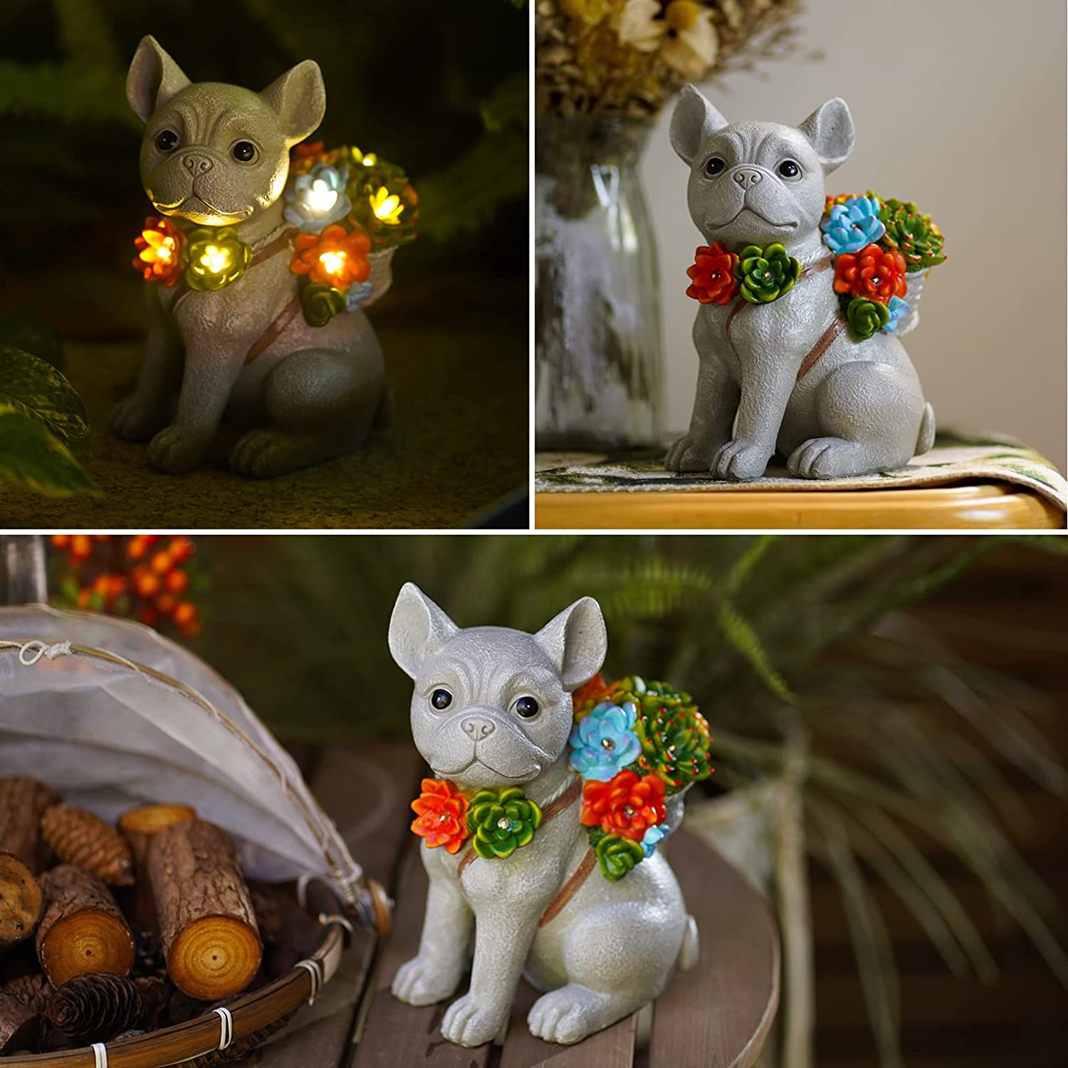 Dog Statue Solar Garden Ornaments Outdoor Décor