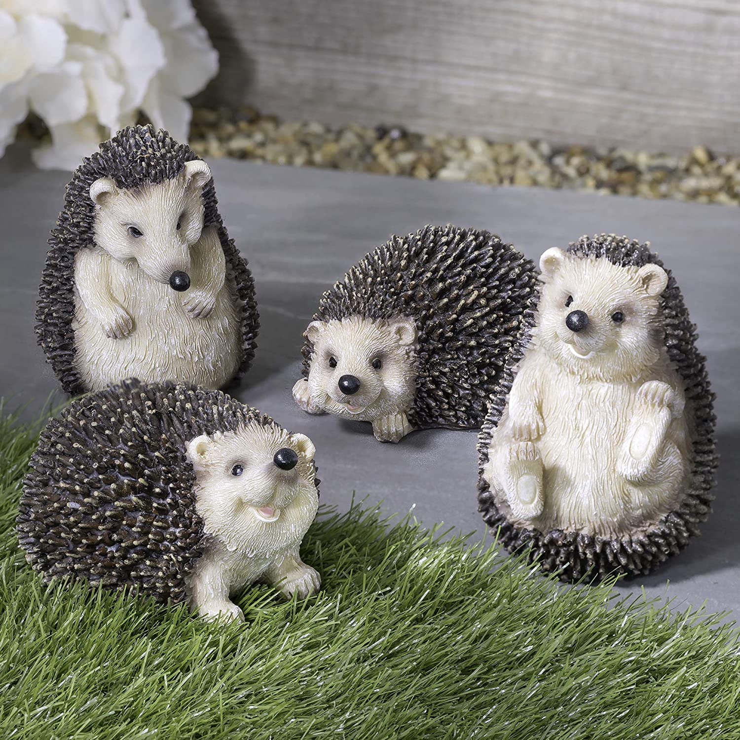 Set of 4 Hedgehog - Garden Animal Outdoor Ornaments Decor Statue - Made form PolyResin