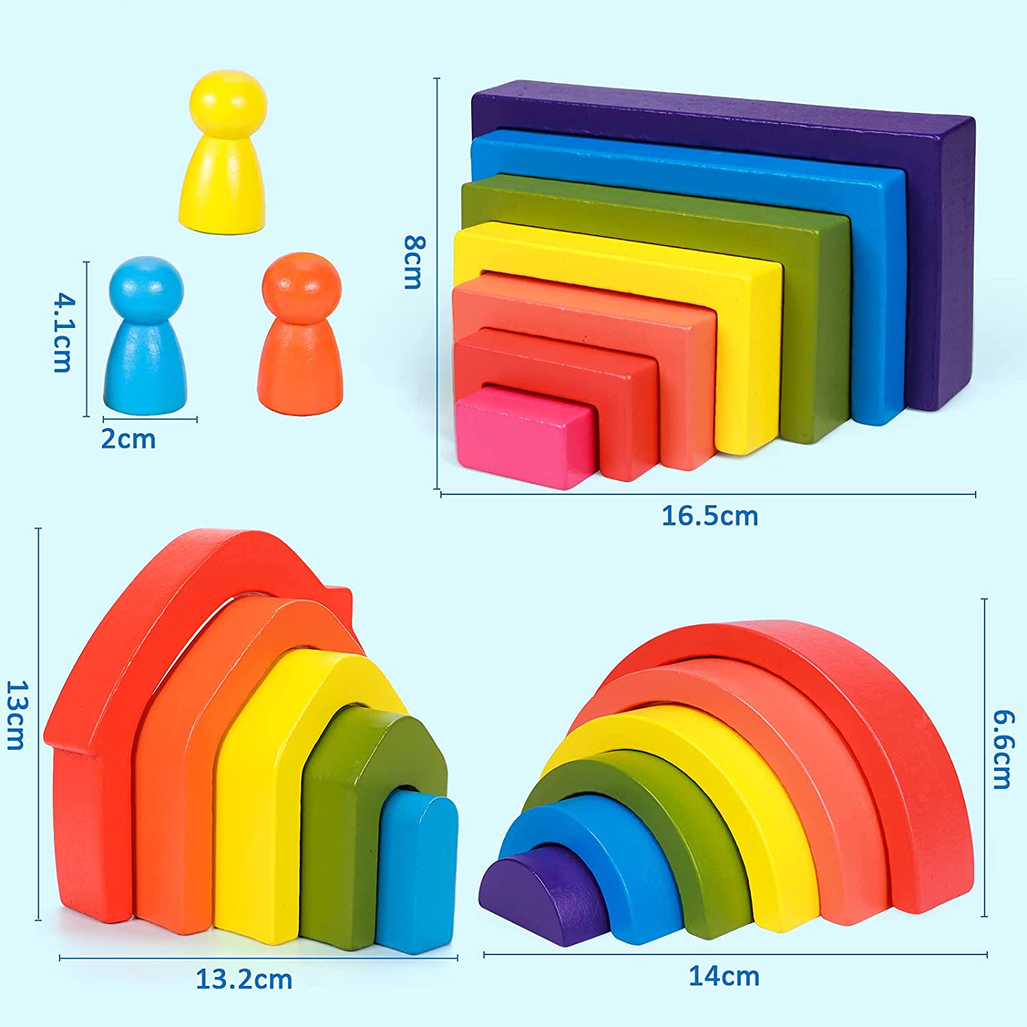 24 PCS Rainbow Wooden Toys Rainbow Stacker Nesting Puzzle Blocks Wooden