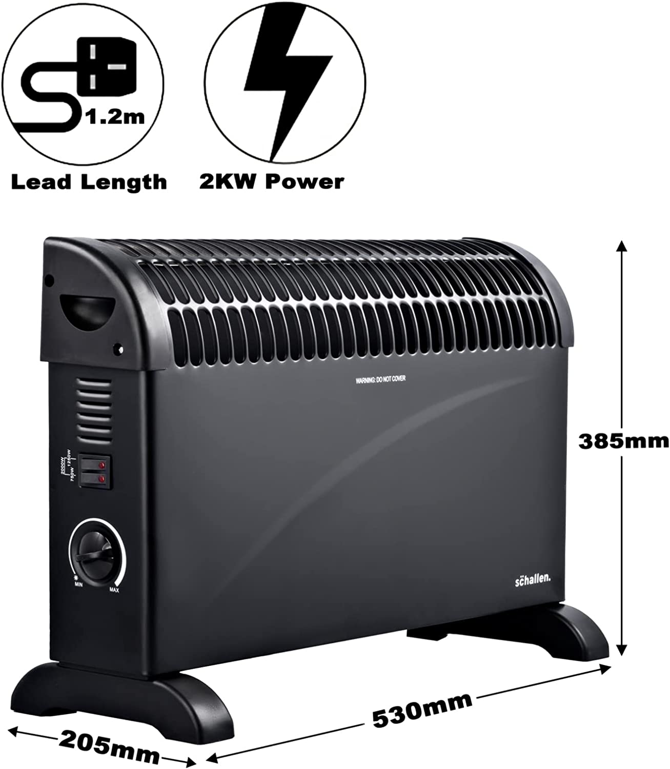 Electric Convector Radiator Heater - 3 Heat Settings, Adjustable Thermostat & Overheat Protection