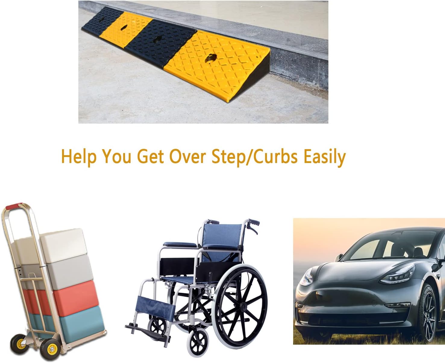 Rubber Car Kerb Ramp 100x15x5cm Curb Ramp with 4 Bolts Non-slip Door Step Ramp 5cm Heigh Heavy Duty Threshold Ramp for Doorways Garage Sidewalk Wheelchair Bike Motorcycle Truck Scooter